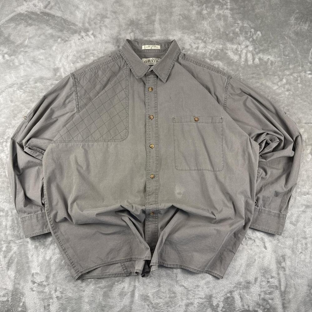 Vintage Orvis Hunting Style Button Down Shirt Grey Size XL.